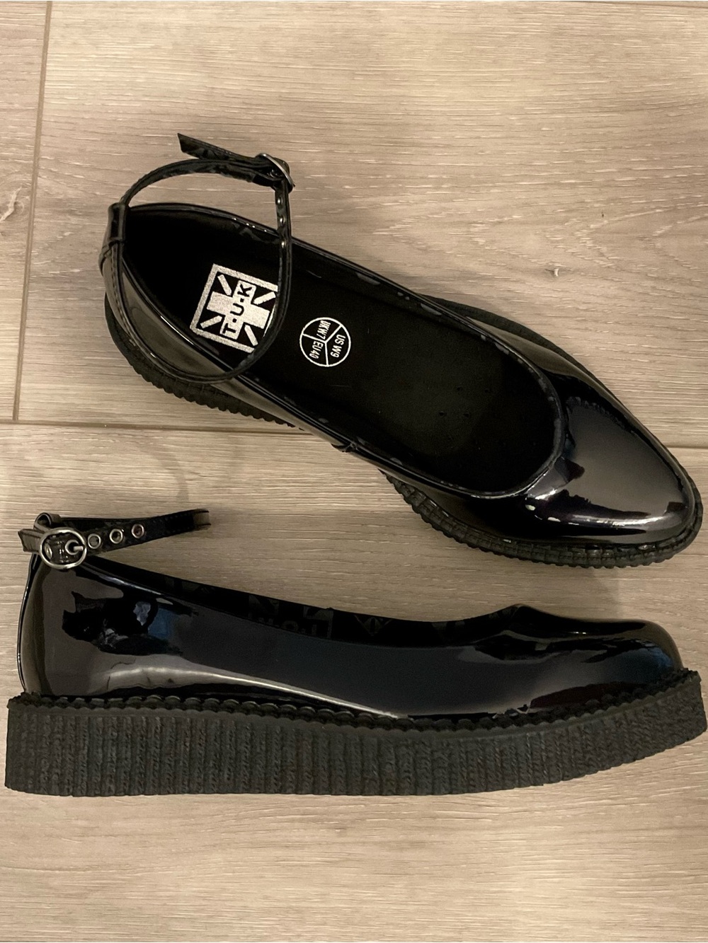 T.U.K. Black Hologram Pointed Ballet Creeper Platforms Size 9 NEW